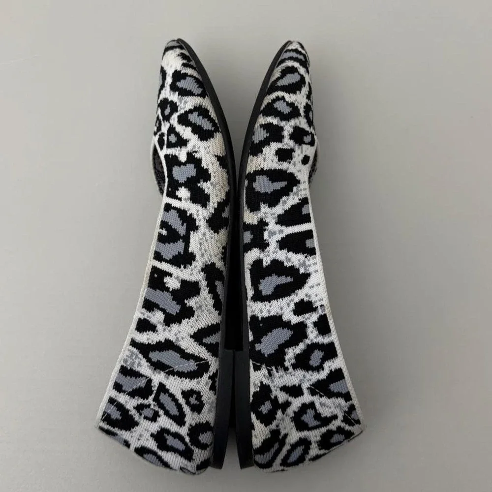 Skechers Leopard Print Ballet Flats White Black 44886 Women US 7.5